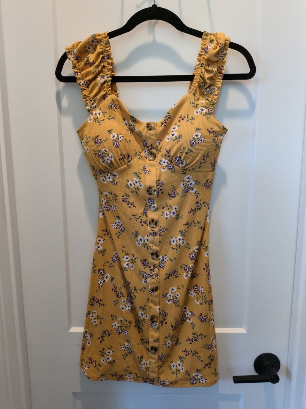 No Boundaries Mustard Yellow Floral Button-Front Mini Dress